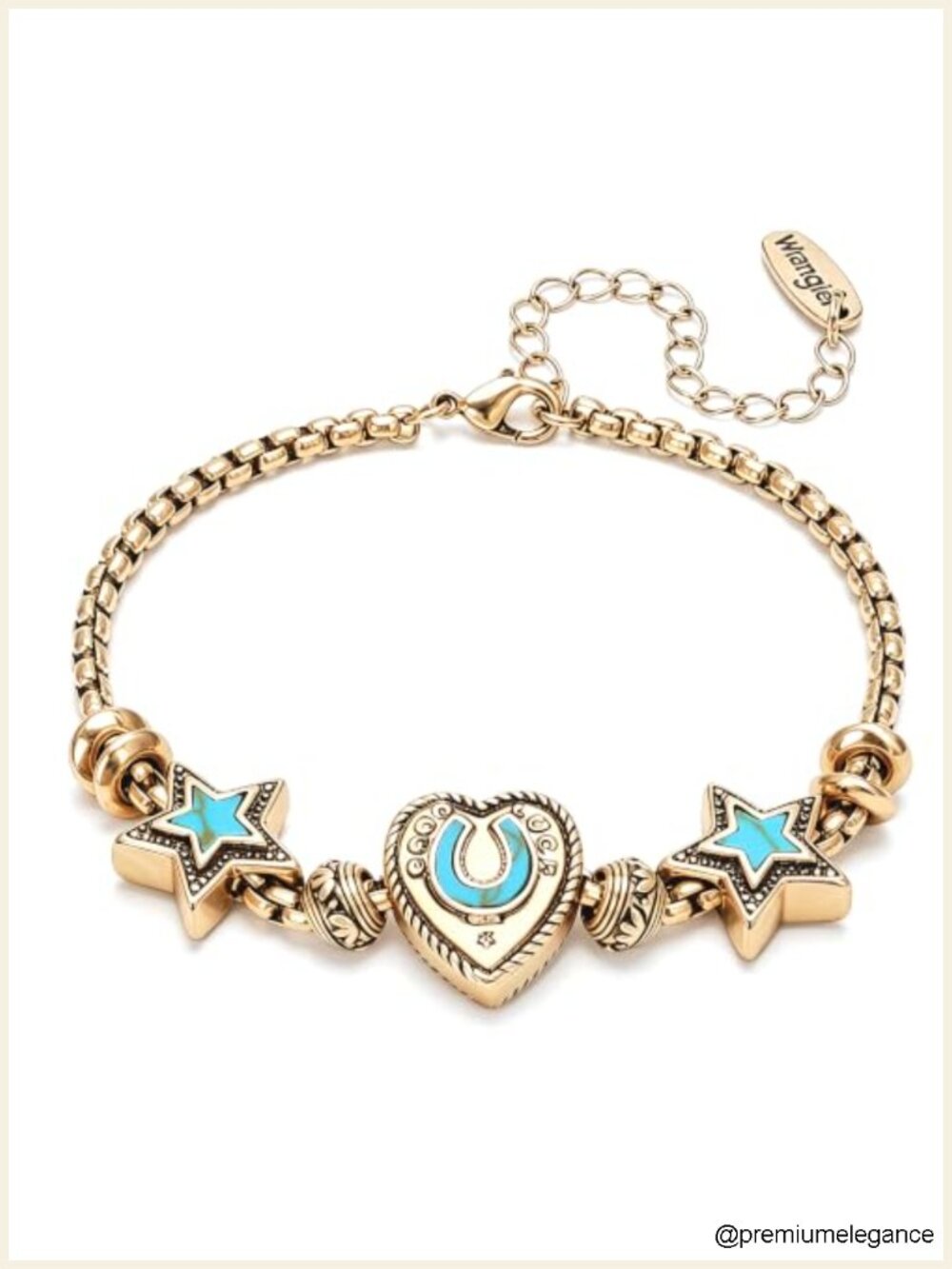 Sliding Charm Bracelet with Fixed Charms Turquoise Jewelry Gift Box
